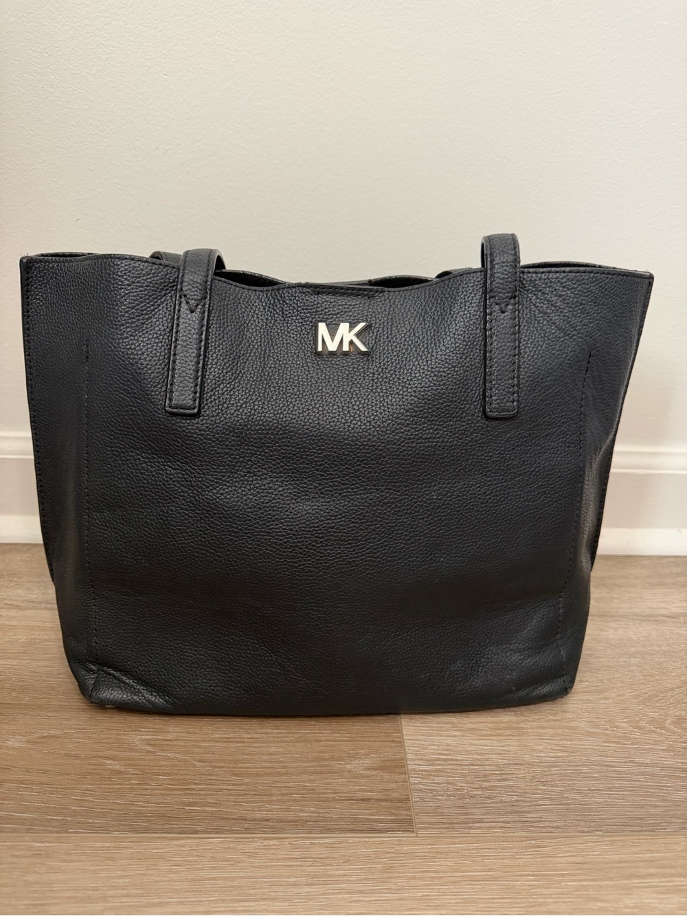 Michael Kors black Pebbled Leather Tote with MK Charm